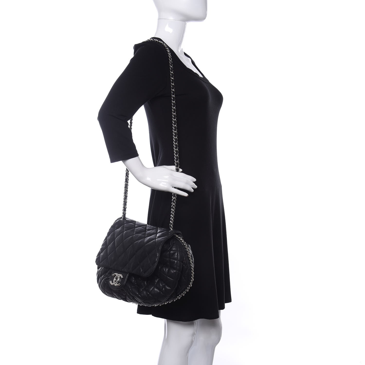 Chanel Washed Lambskin Quilted Large Chain Around Messenger Black 2 of 13