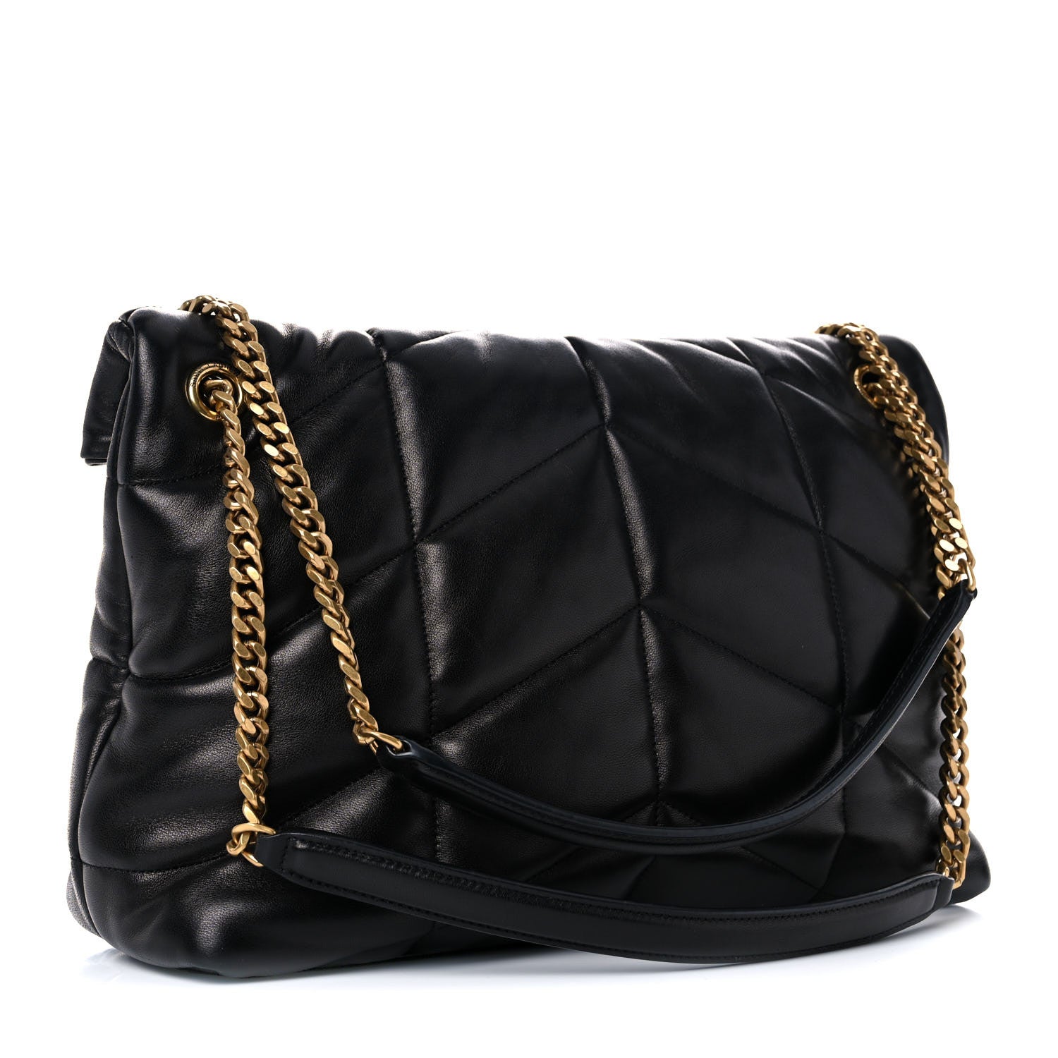 Saint Laurent Lambskin Quilted Medium Loulou Puffer Monogram Chain Satchel Black 3 of 15