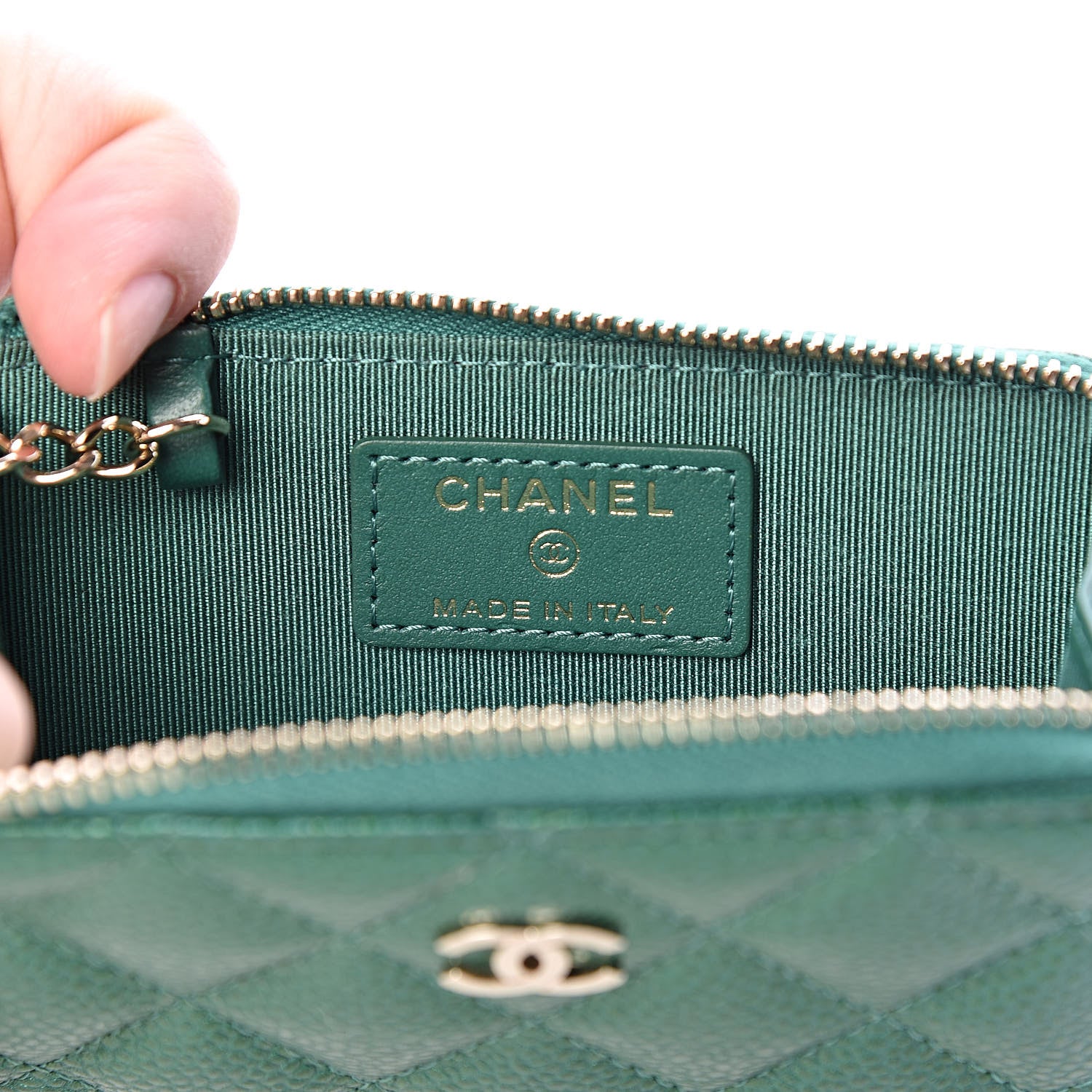 Chanel Metallic Caviar Quilted Key Holder Case Green 6 of 8