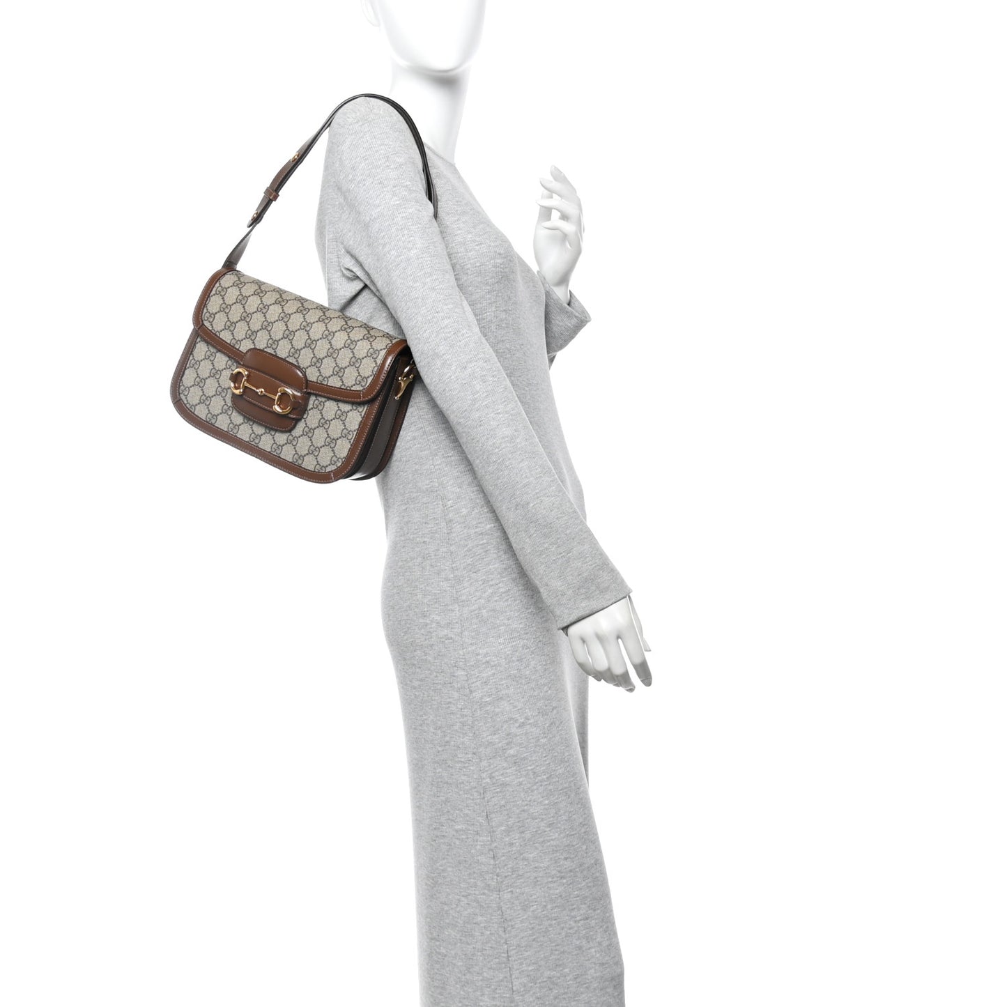 GG Supreme Monogram Horsebit 1955 Shoulder Bag Beige Brown Sugar