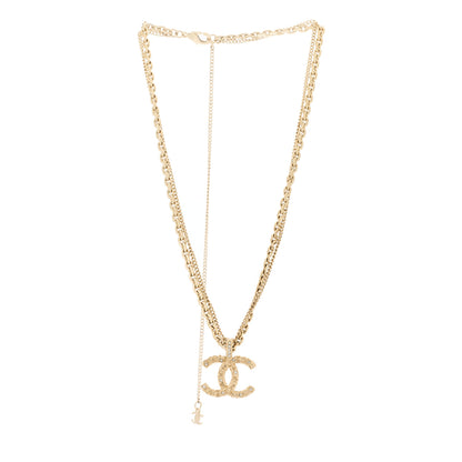 Chanel Crystal CC Pendant Necklace Gold 3 of 5