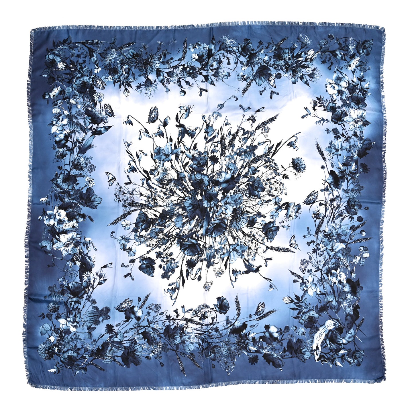 Silk Floral Square Scarf Blue Multicolor