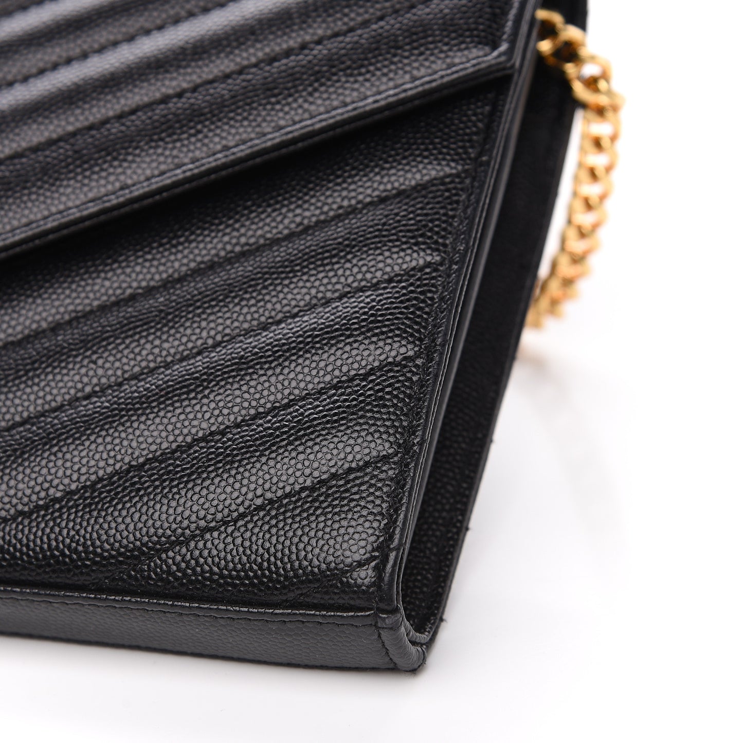 Grain De Poudre Matelasse Chevron Monogram Chain Wallet Black