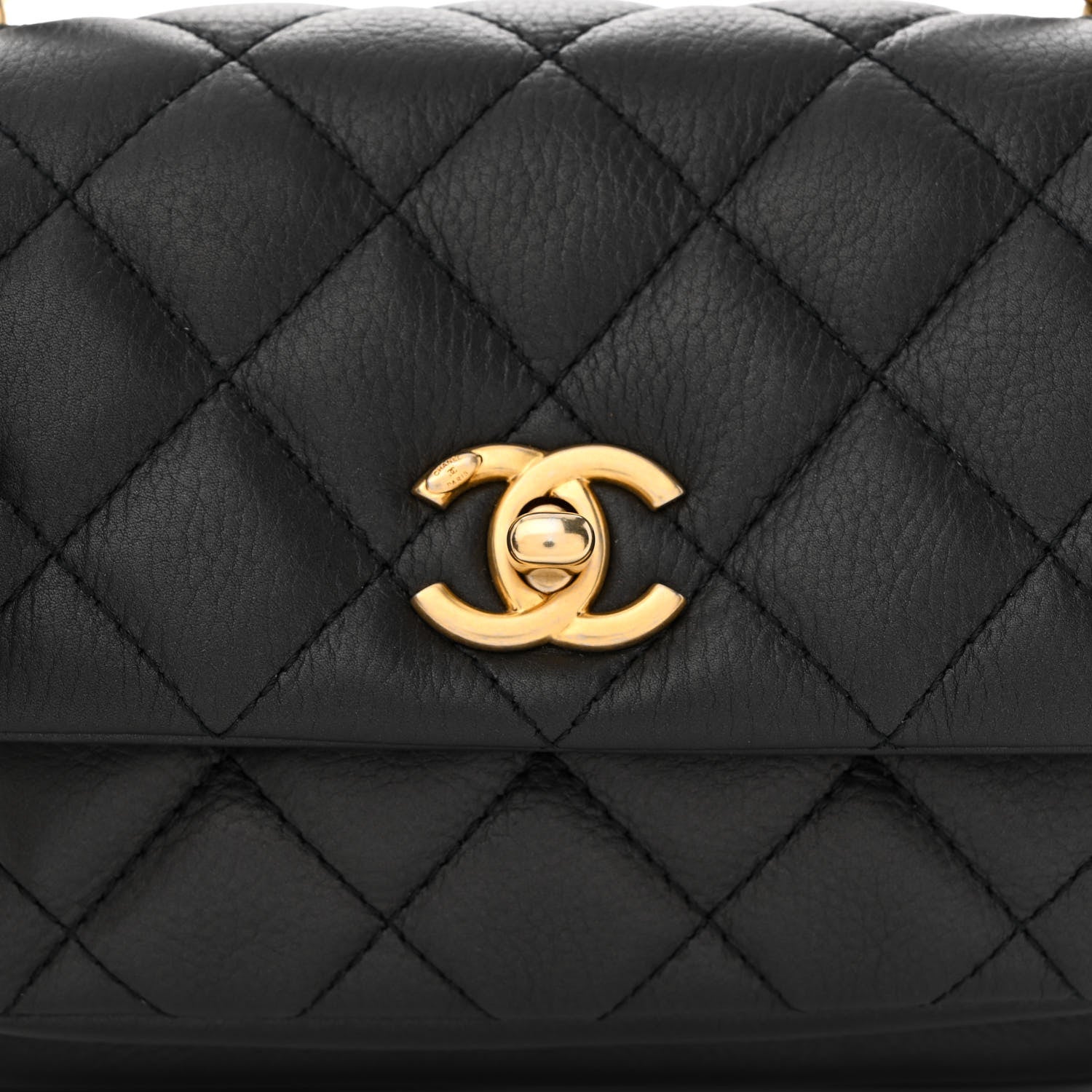 Chanel Calfskin Quilted Top Handle Flap Black 8 of 13