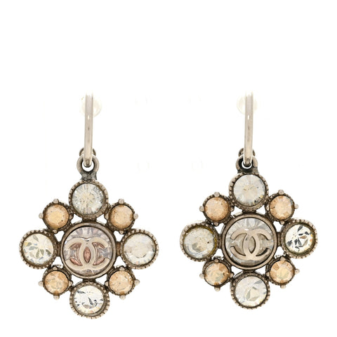 Crystal CC Flower Drop Earrings Gold Yellow
