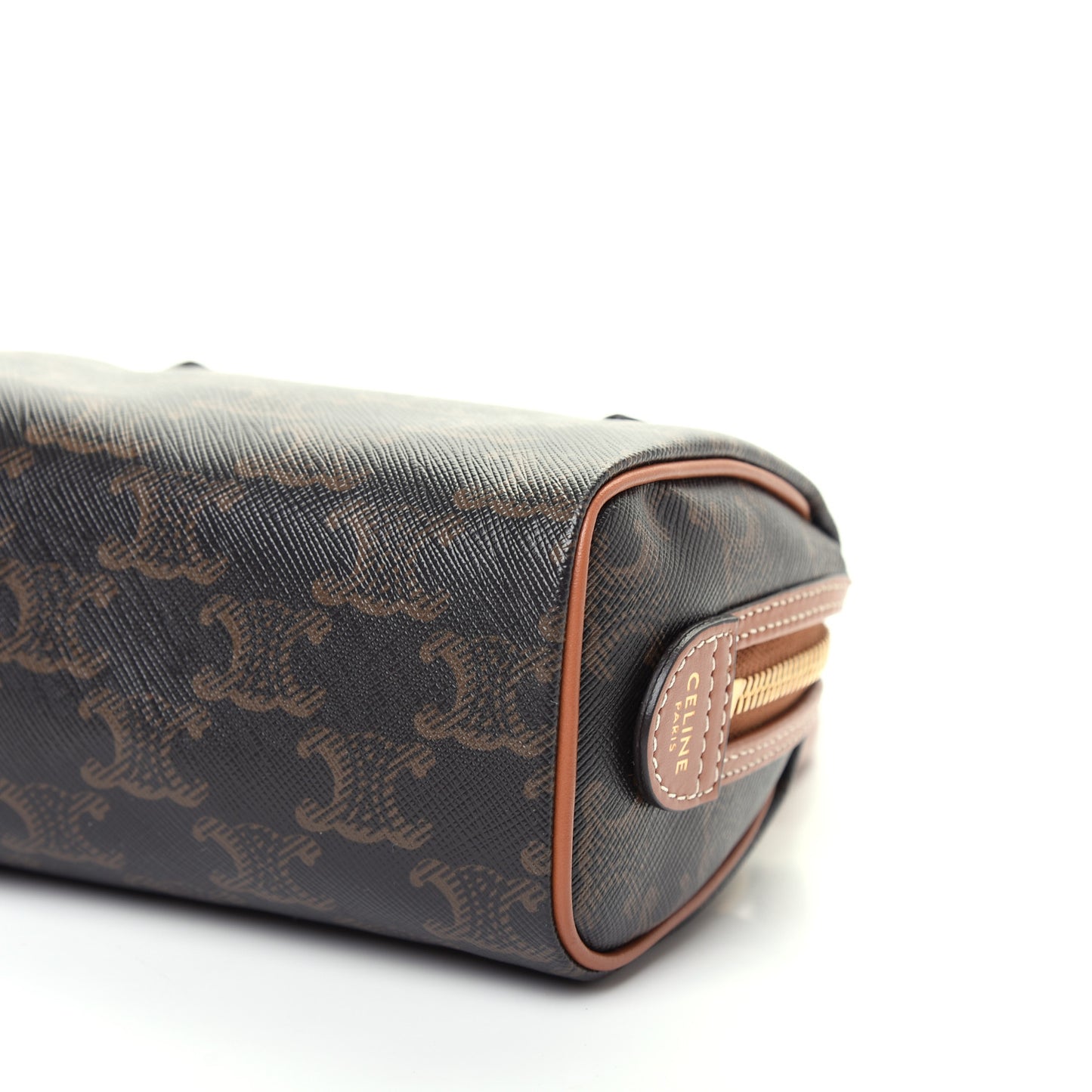 Triomphe Canvas Calfskin Mini Boston Bag Tan