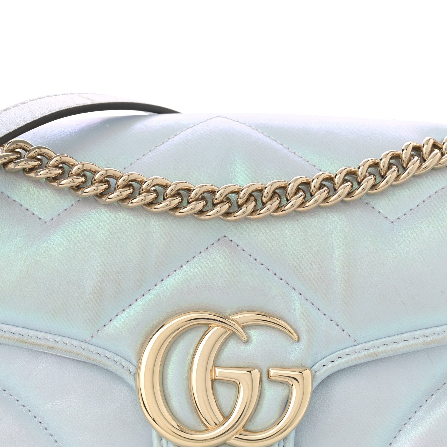 Gucci Iridescent Nappa Chevron Matelasse Small GG Marmont Shoulder Bag Iridescent Snow Light Blue 8 of 17