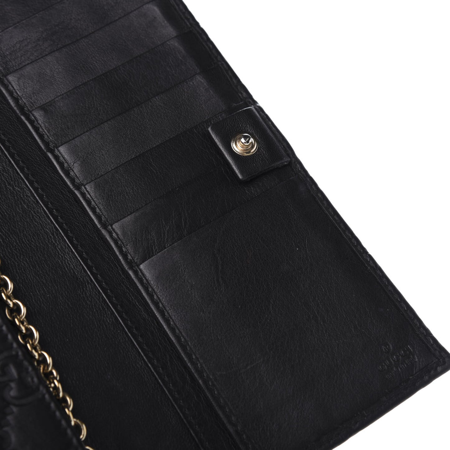 Guccissima Margaux Calfskin Metal Bar Chain Wallet Black