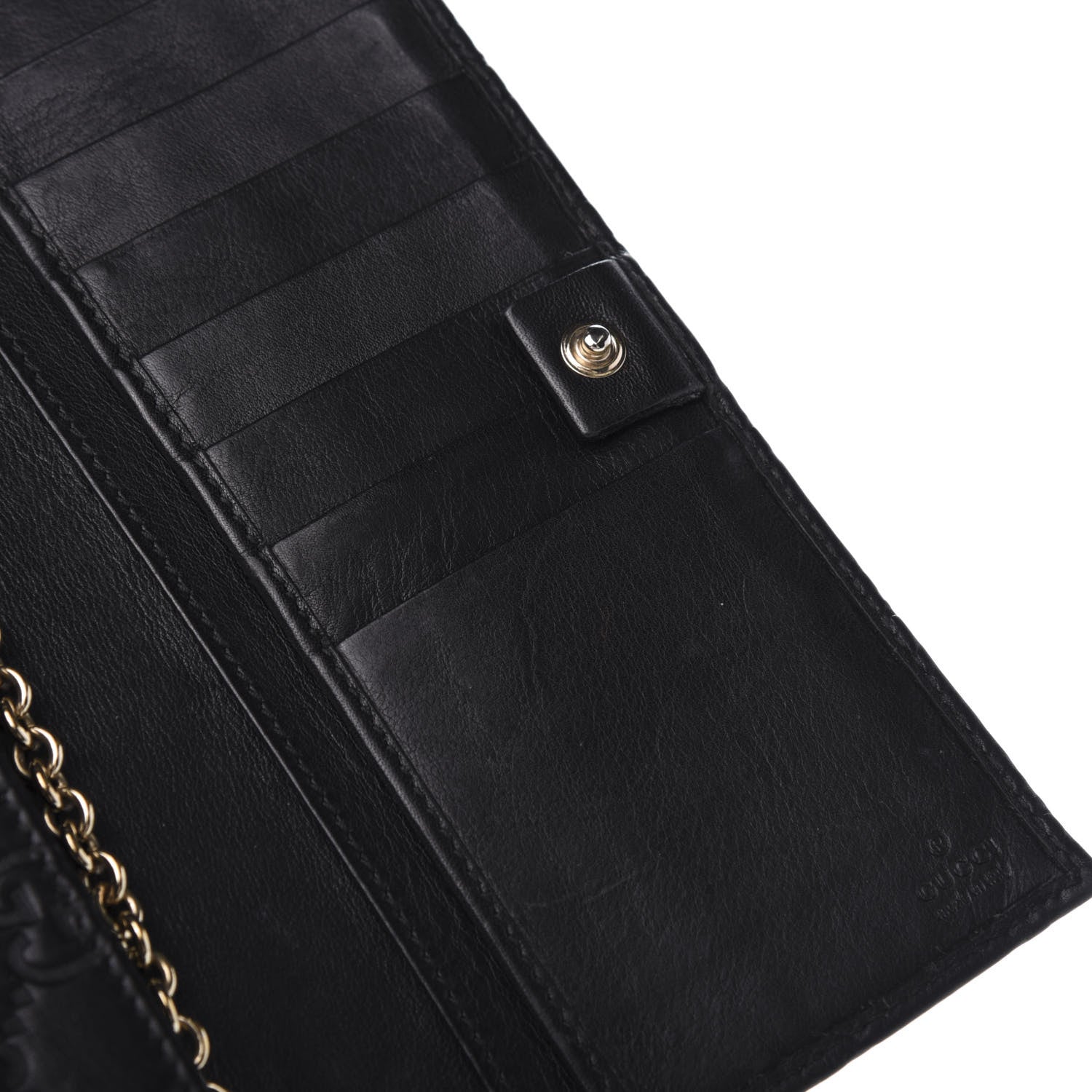 Gucci Guccissima Margaux Calfskin Metal Bar Chain Wallet Black 8 of 8