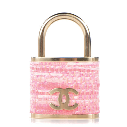 Chanel Tweed CC Oversized Padlock Pin Brooch Pink Gold 1 of 5