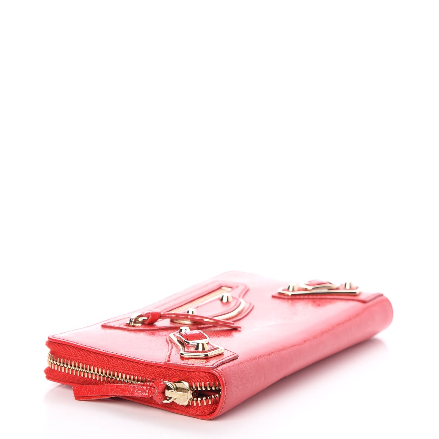 Glossy Nappa Gold Metallic Edge Hardware Zip Around Wallet Rouge Grenade