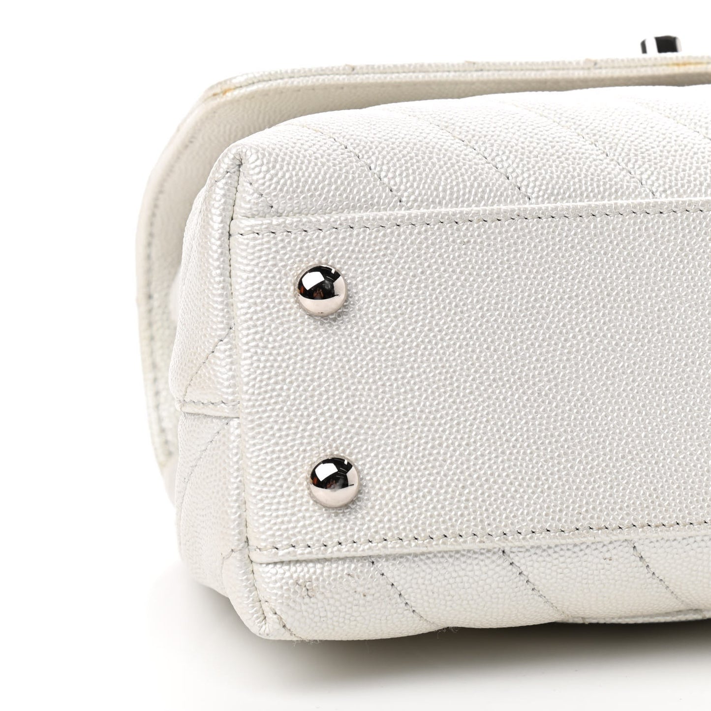 Iridescent Caviar Chevron Quilted Mini Coco Handle Flap White