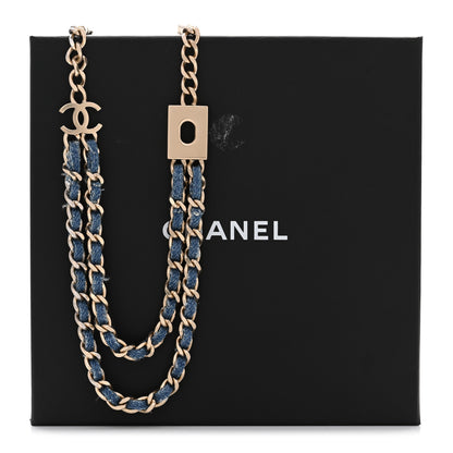 Chanel Metal Denim CC Double Chain Necklace Blue Gold 6 of 6