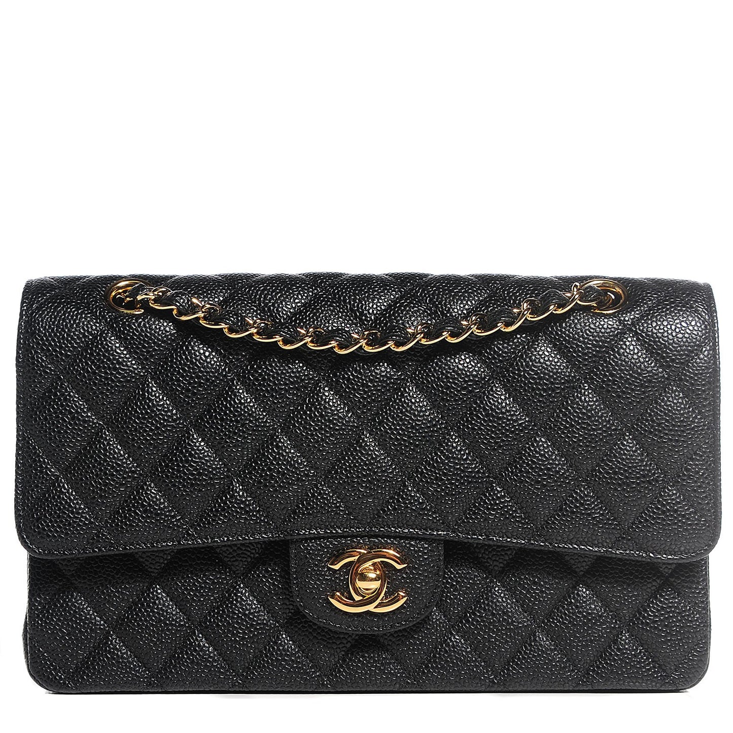 Caviar Quilted Medium Double Flap Black