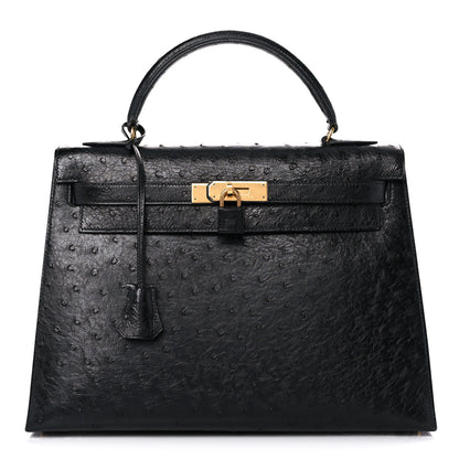 Hermes Ostrich Kelly Sellier 32 Black 1 of 24