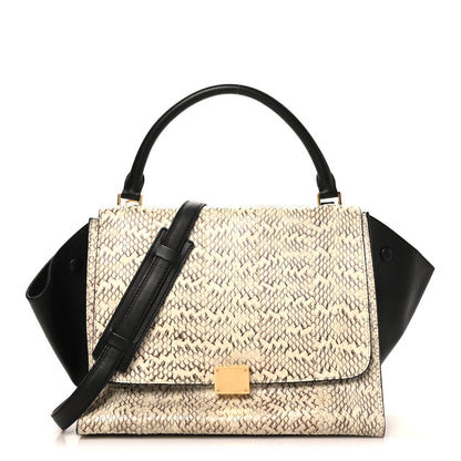 Celine Snakeskin Calfskin Medium Trapeze White Black 1 of 10