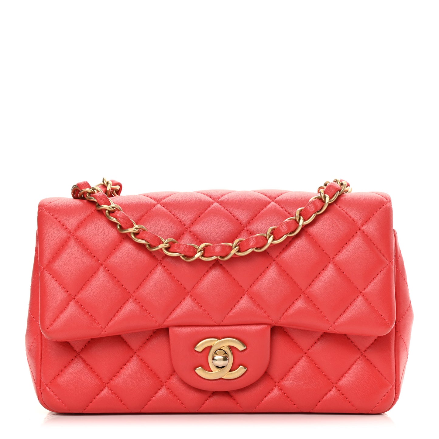 Lambskin Quilted Mini Rectangular Flap Red