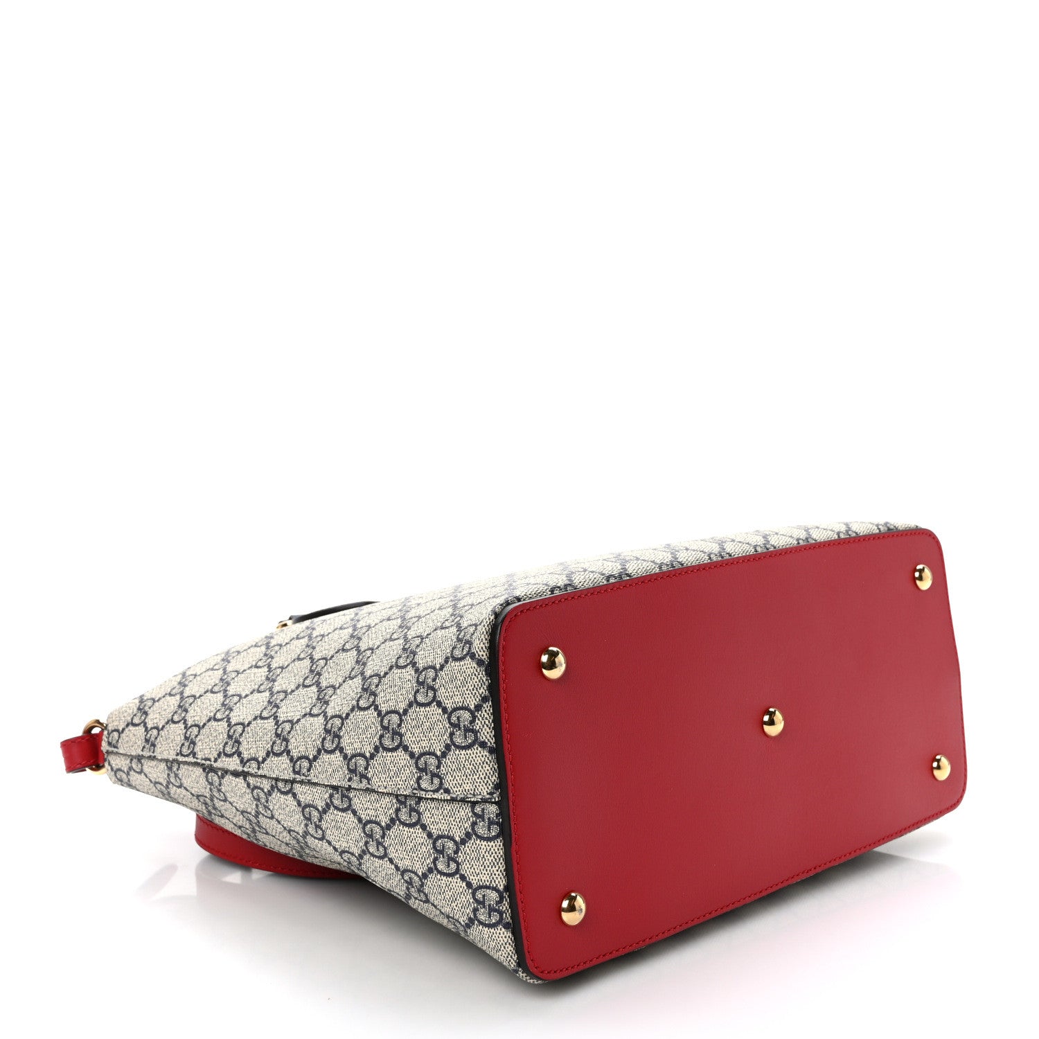 Gucci GG Supreme Monogram Linea A Foldover Tote Beige Blue Hibiscus Red 4 of 9