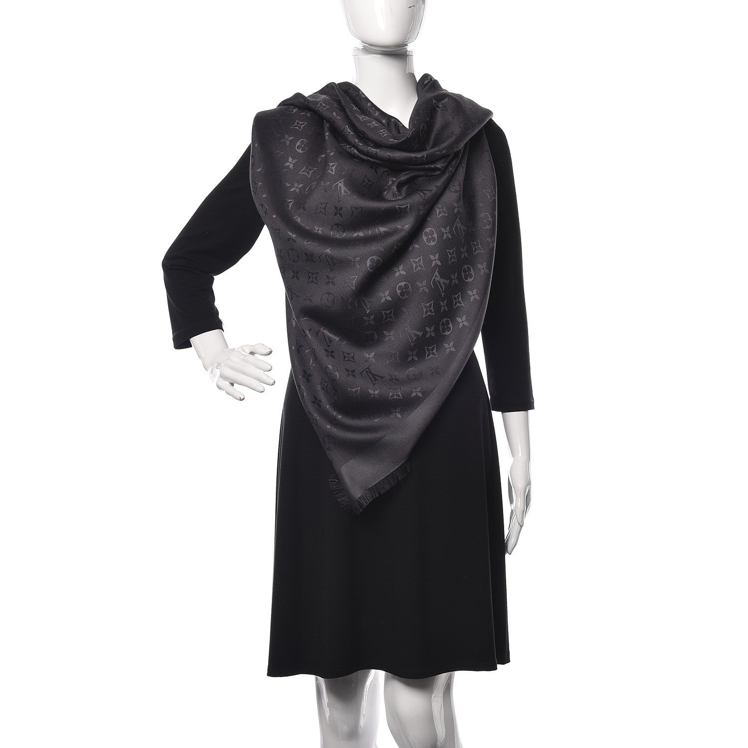 Louis Vuitton Monogram Silk Wool Shine Shawl Anthracite 2 of 4