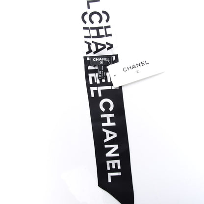 Chanel Silk Logo Slim Bandeau Scarf Black White 3 of 3