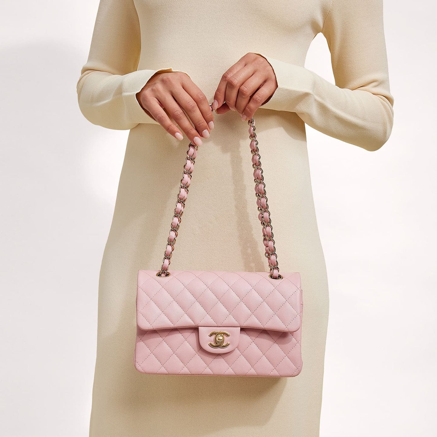 Caviar Quilted Small Double Flap Pink
