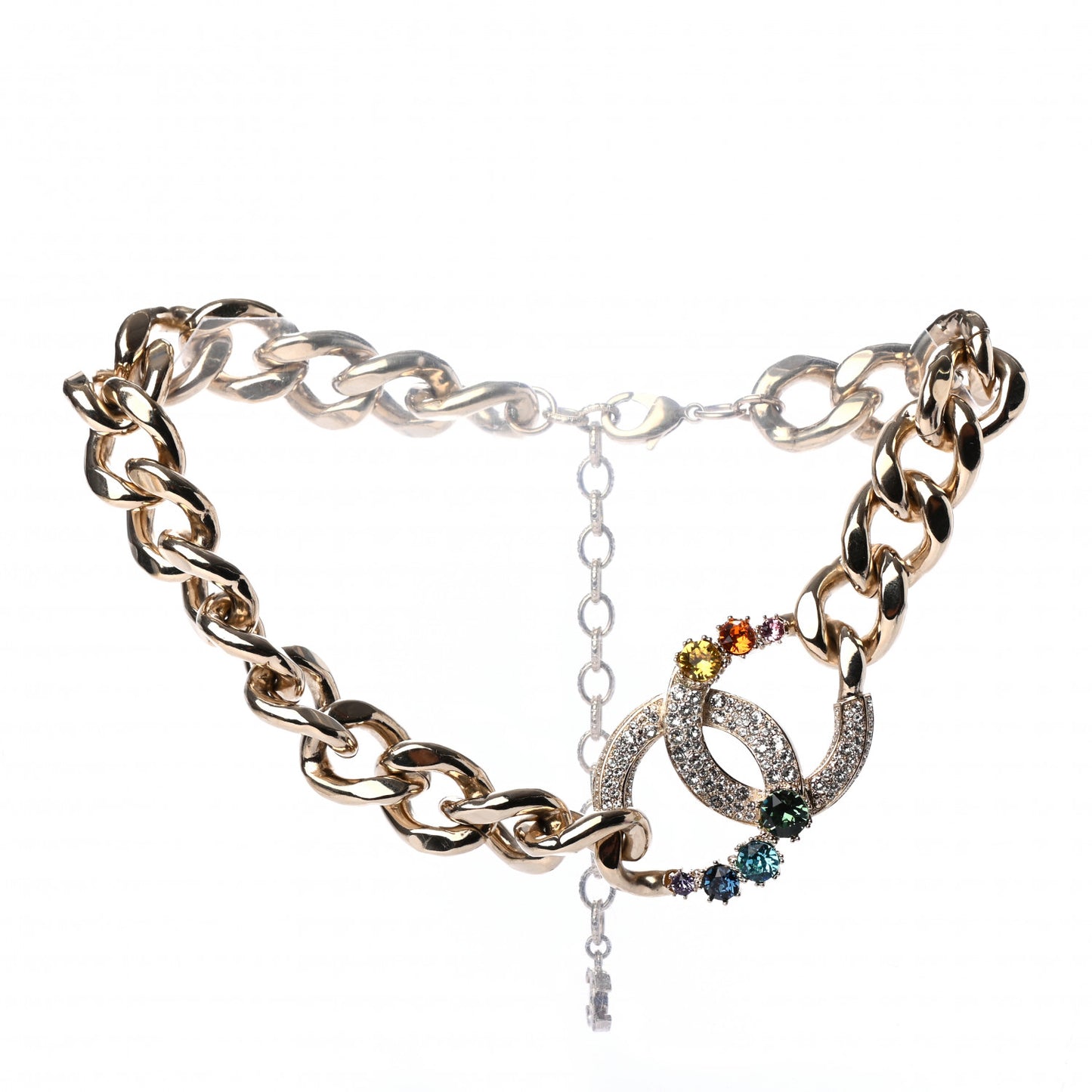 Chain Crystal Over The Rainbow CC Choker Necklace Gold Multicolor