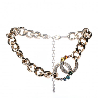 Chanel Chain Crystal Over The Rainbow CC Choker Necklace Gold Multicolor 3 of 5