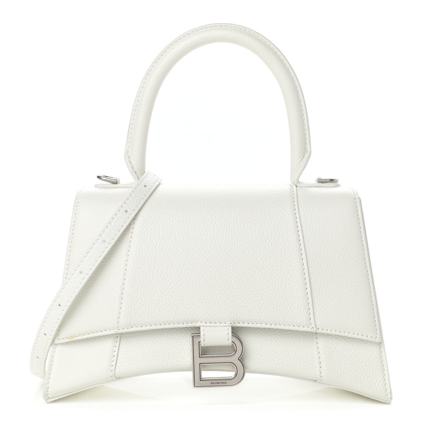 Grained Calfskin Small Hourglass Top Handle Bag White