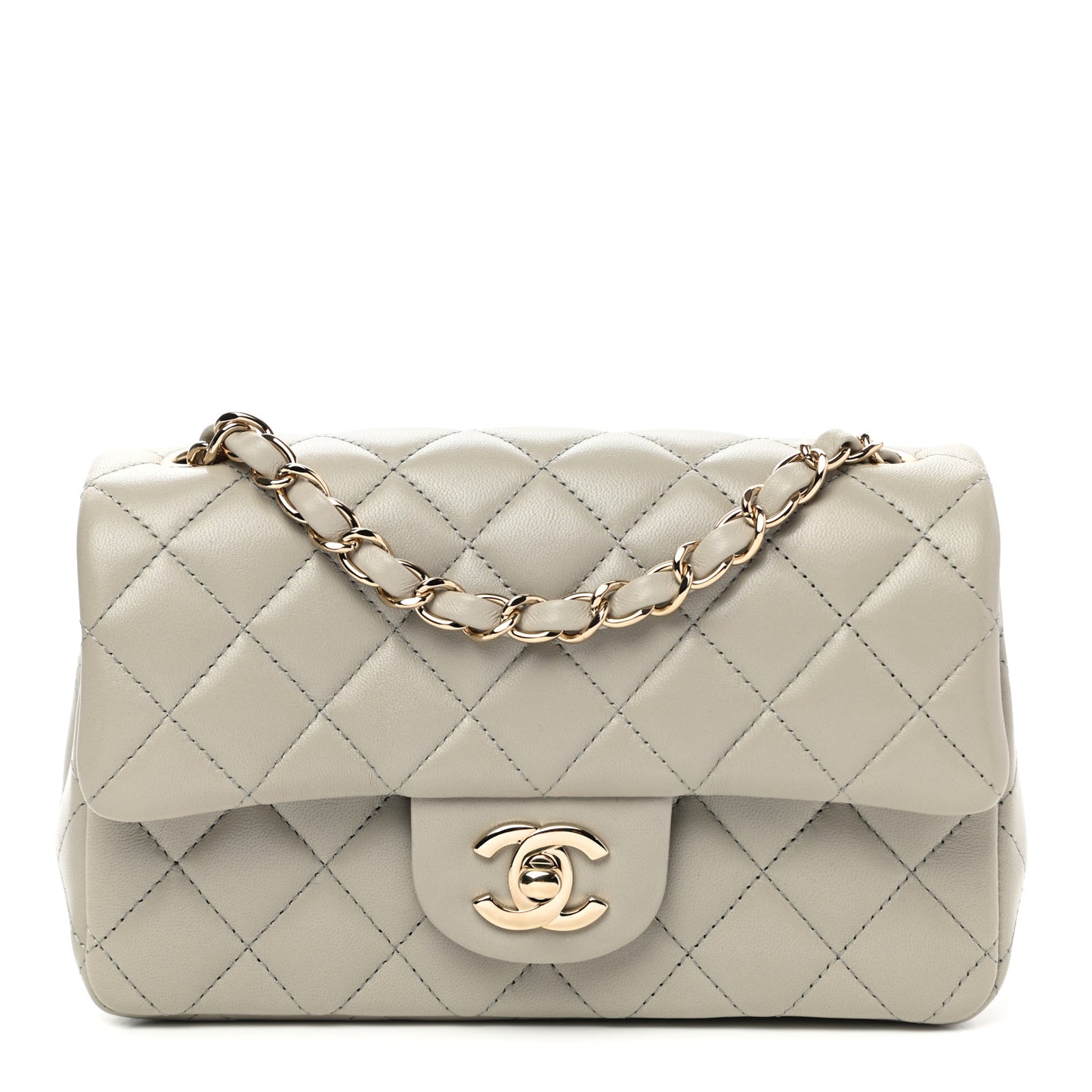 Lambskin Quilted Mini Rectangular Flap Grey