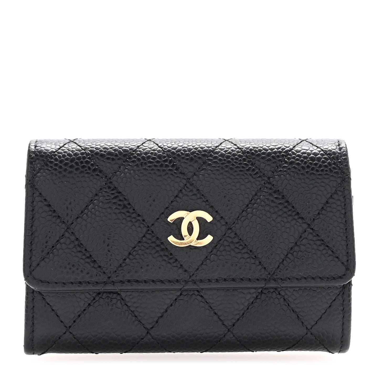 Caviar Quilted Flap Card Holder Black