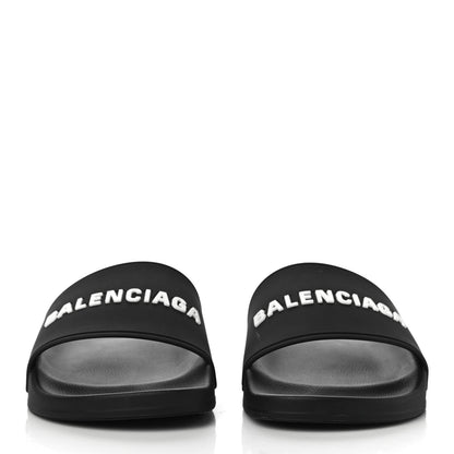 Balenciaga Rubber Womens Logo Pool Slide Sandals 40 Black White 2 of 11