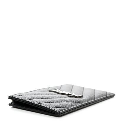 Saint Laurent Grain De Poudre Matelasse Chevron Monogram Fragments Zippered Card Case Black 4 of 7