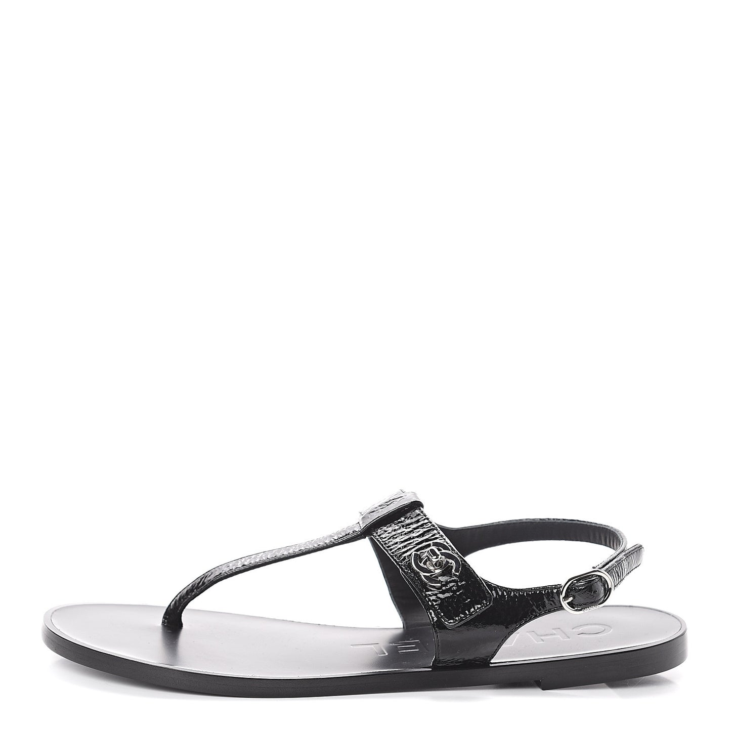 Patent Goatskin CC Thong Sandals 36.5 Black