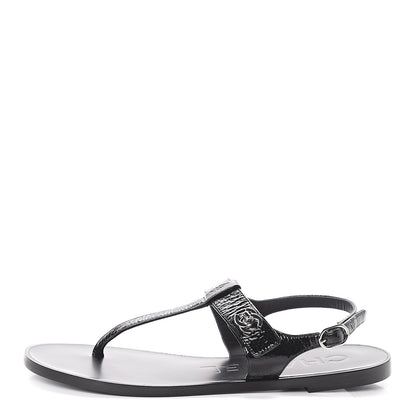 Chanel Patent Goatskin CC Thong Sandals 36.5 Black 1 of 7