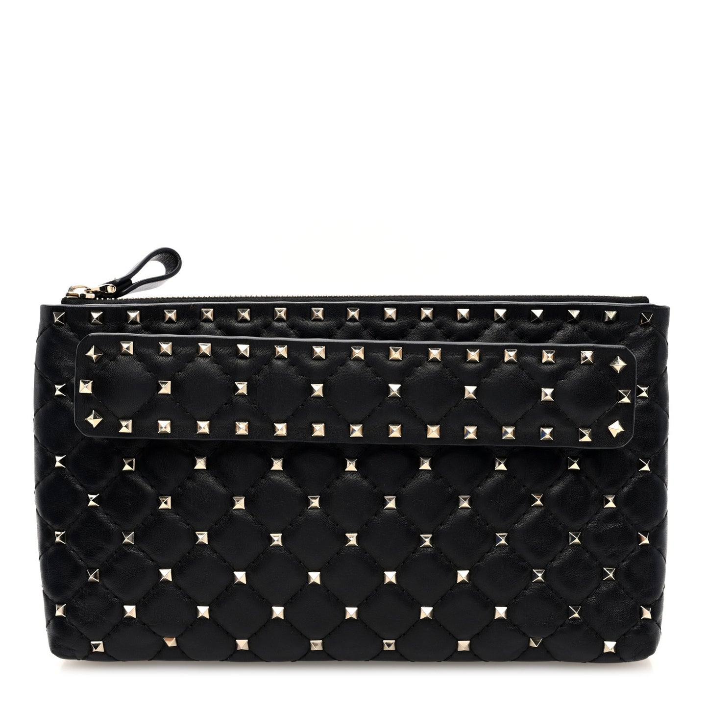 Nappa Rockstud Spike Side Slip Zip Clutch Black