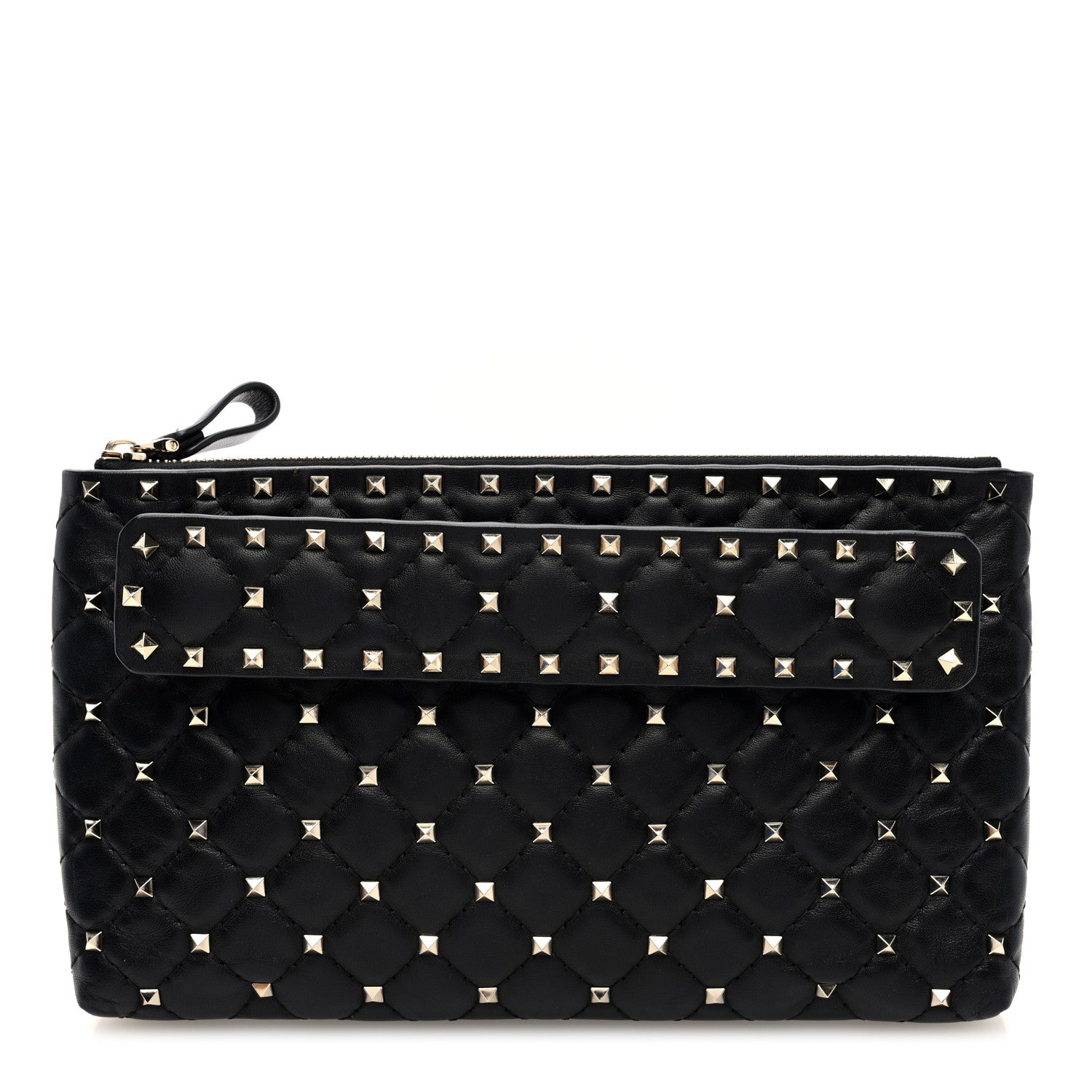 Valentino Garavani Nappa Rockstud Spike Side Slip Zip Clutch Black 1 of 6