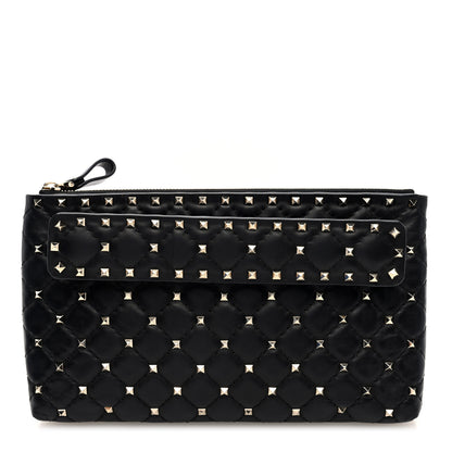 Valentino Garavani Nappa Rockstud Spike Side Slip Zip Clutch Black 1 of 6