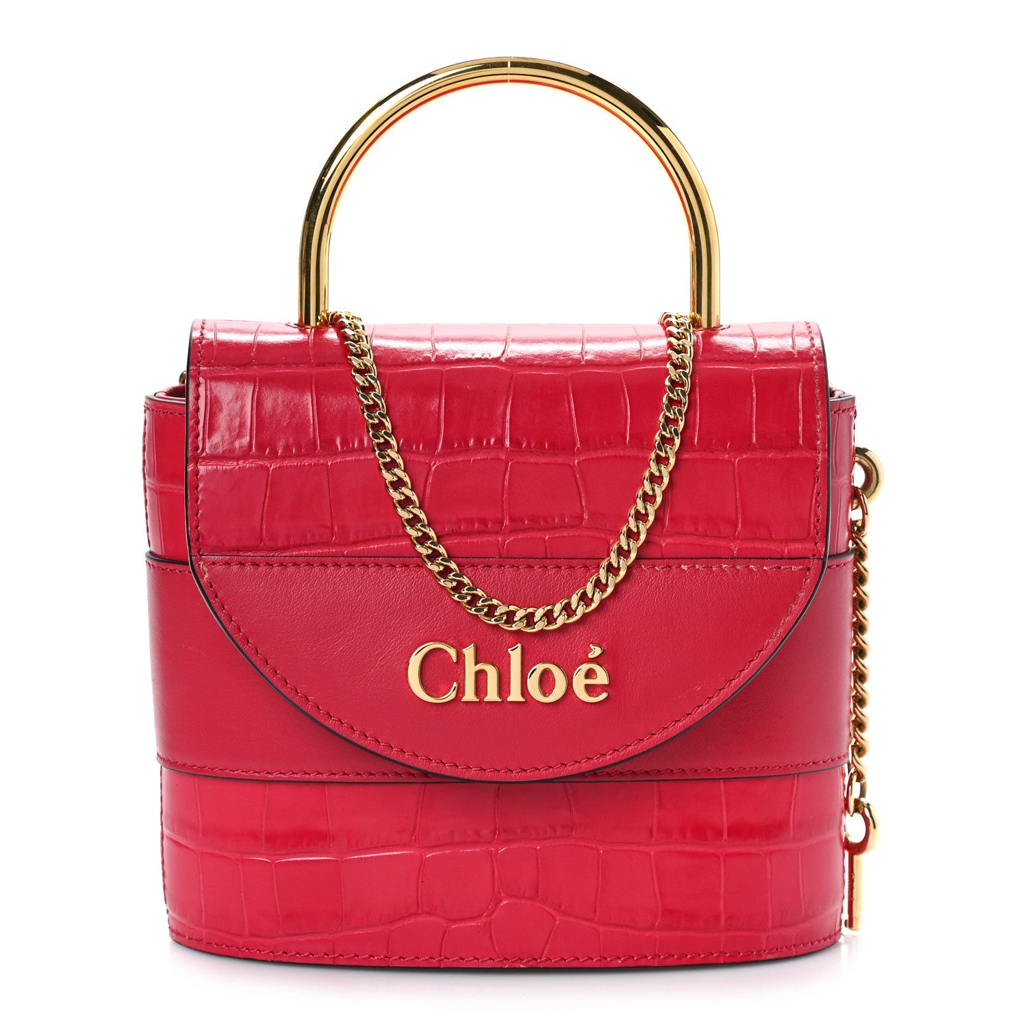 Chloe Calfskin Crocodile Embossed Small Aby Lock Dusky Red 1 of 8