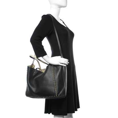 Valentino Garavani Grained Calfskin Medium Rockstud Reversible Tote Black Ivory 2 of 14