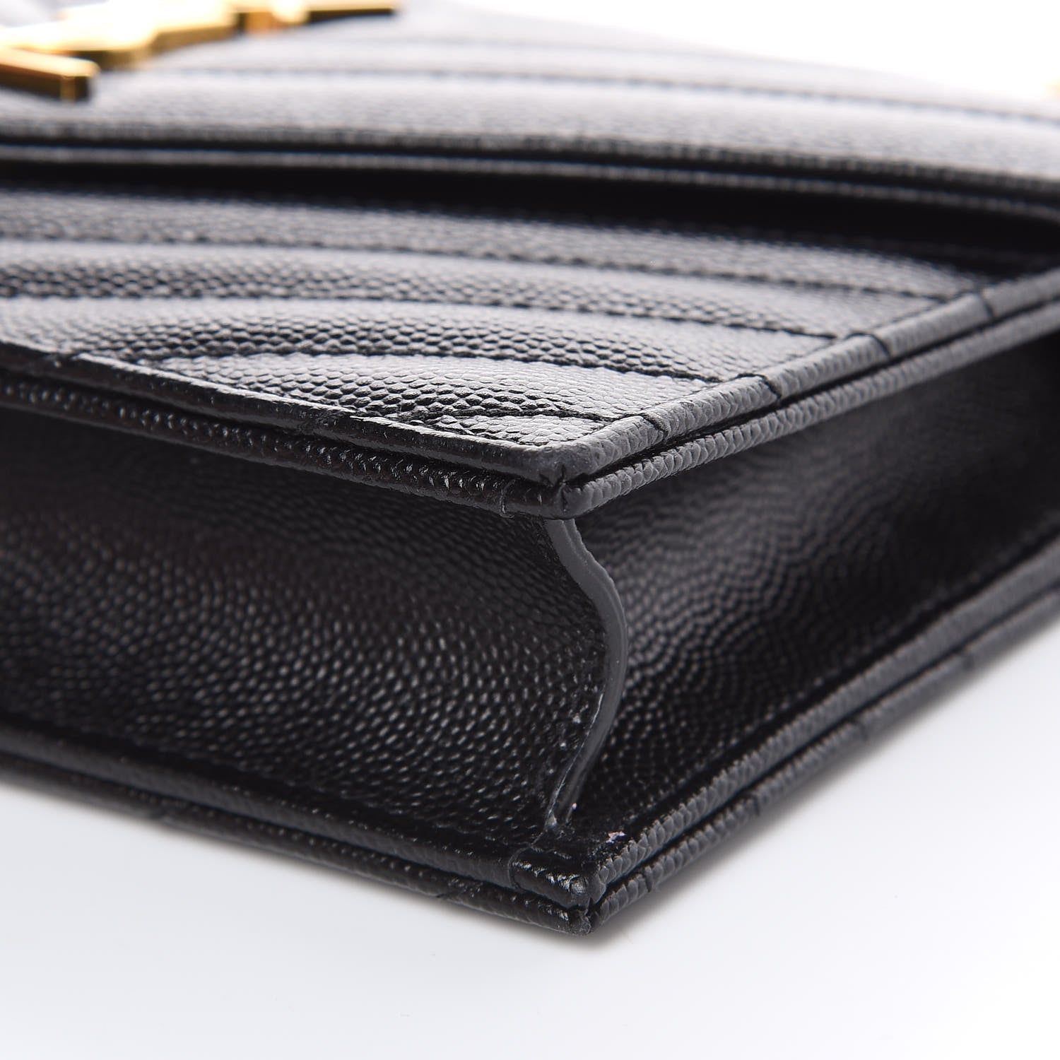 Saint Laurent Grain De Poudre Matelasse Chevron Monogram Envelope Chain Wallet Black 8 of 10