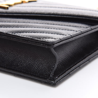 Saint Laurent Grain De Poudre Matelasse Chevron Monogram Envelope Chain Wallet Black 8 of 10