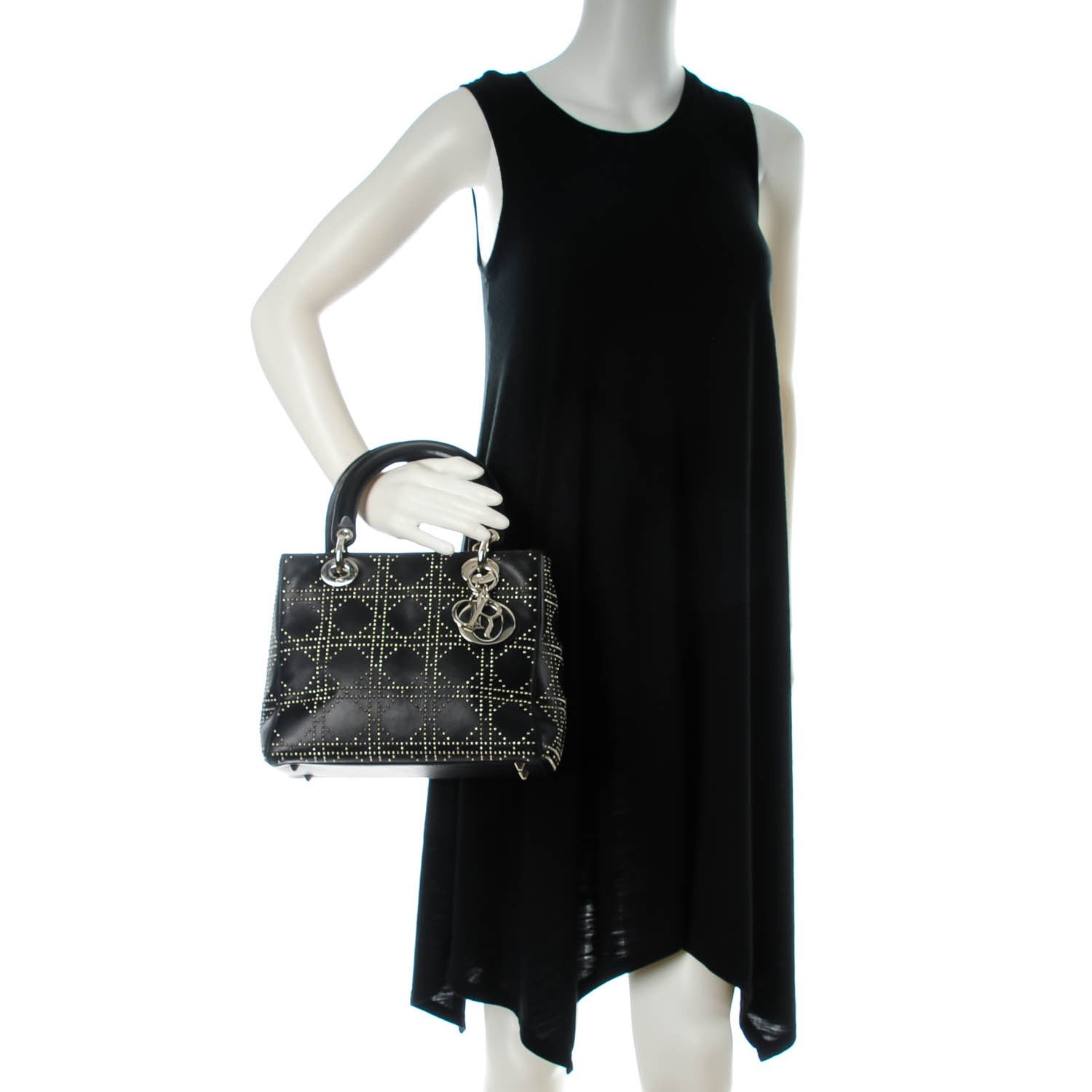 Christian Dior Lambskin Studded Cannage Medium Lady Dior Black 2 of 8