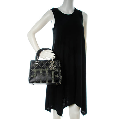 Christian Dior Lambskin Studded Cannage Medium Lady Dior Black 2 of 8