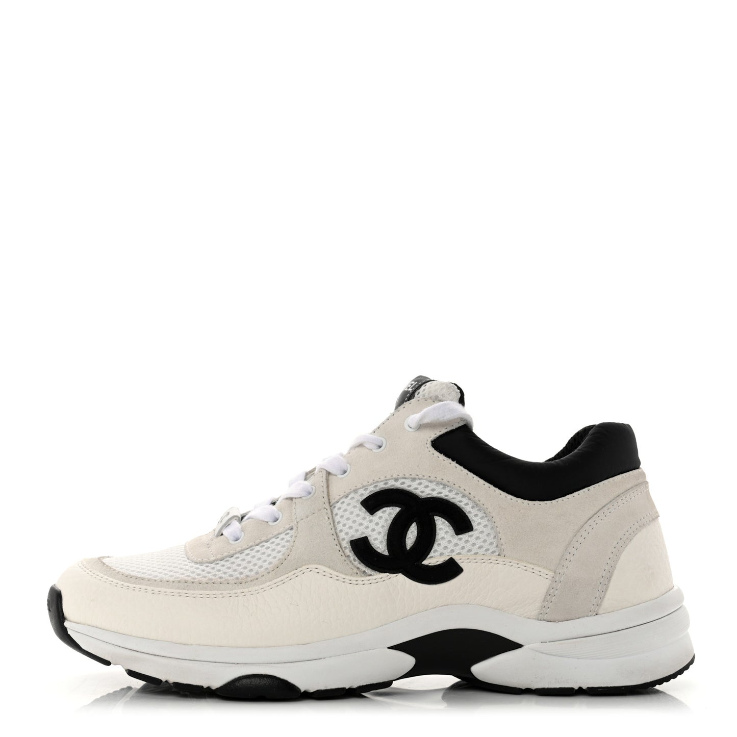 Mesh Suede Calfskin Grained Calfskin Womens CC Sneakers 40.5 White Black