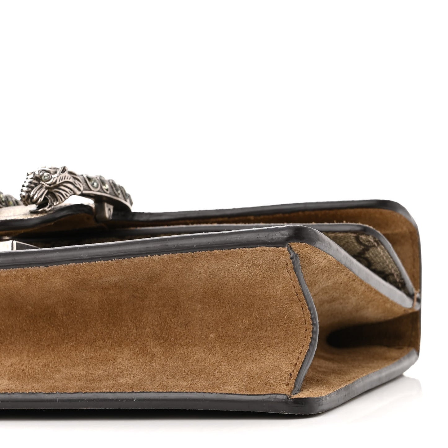 GG Supreme Monogram Suede Crystal Small Dionysus Shoulder Bag Beige Ebony Taupe