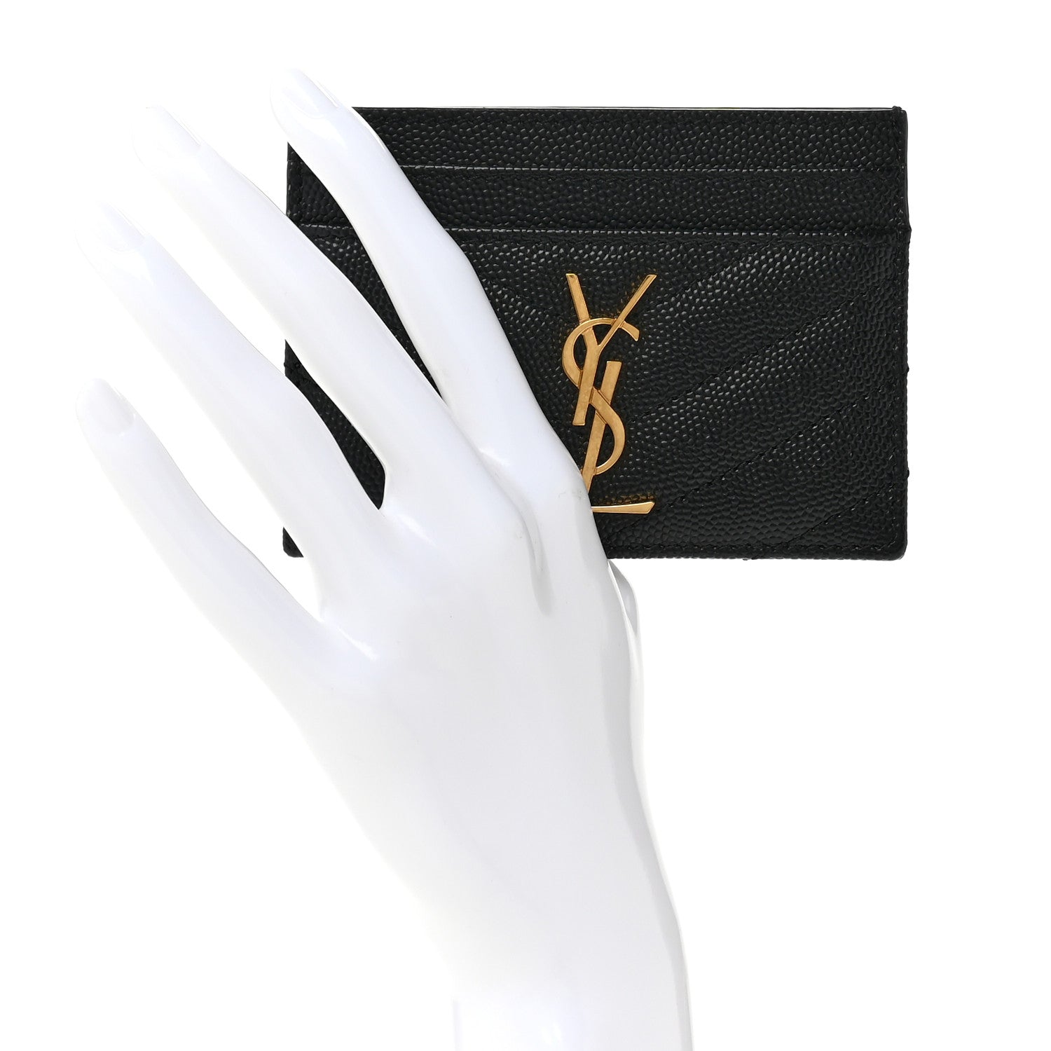 Saint Laurent Grain De Poudre Matelasse Chevron Monogram Credit Card Case Black 2 of 7