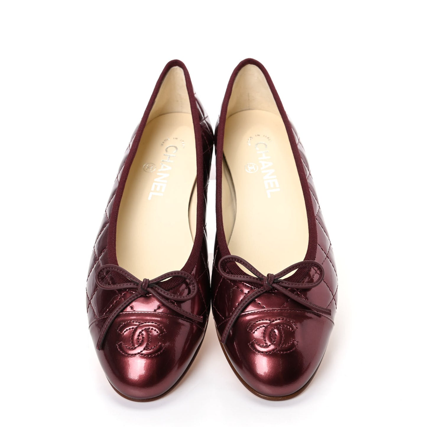 Patent Quilted Cap Toe CC Ballerina Flats 37.5 Rose Fonce