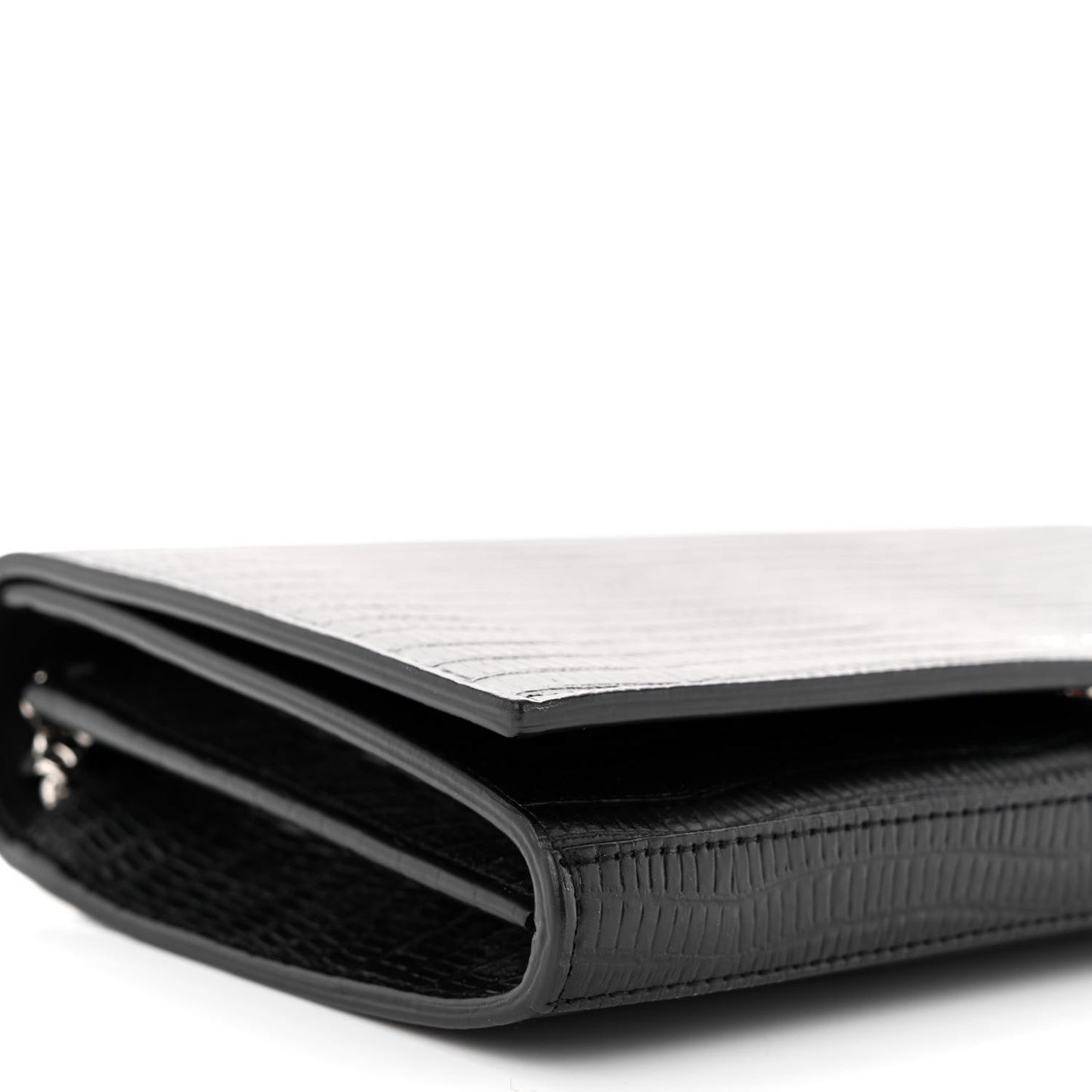 Lambskin Lizard Embossed Classic Paris Chain Wallet Black