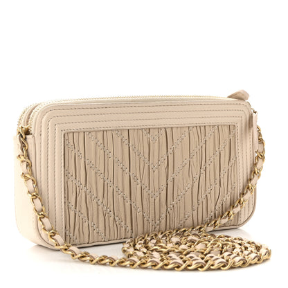 Chanel Crumpled Lambskin Chevron Quilted Pleated Small Boy Clutch With Chain Beige 3 of 10