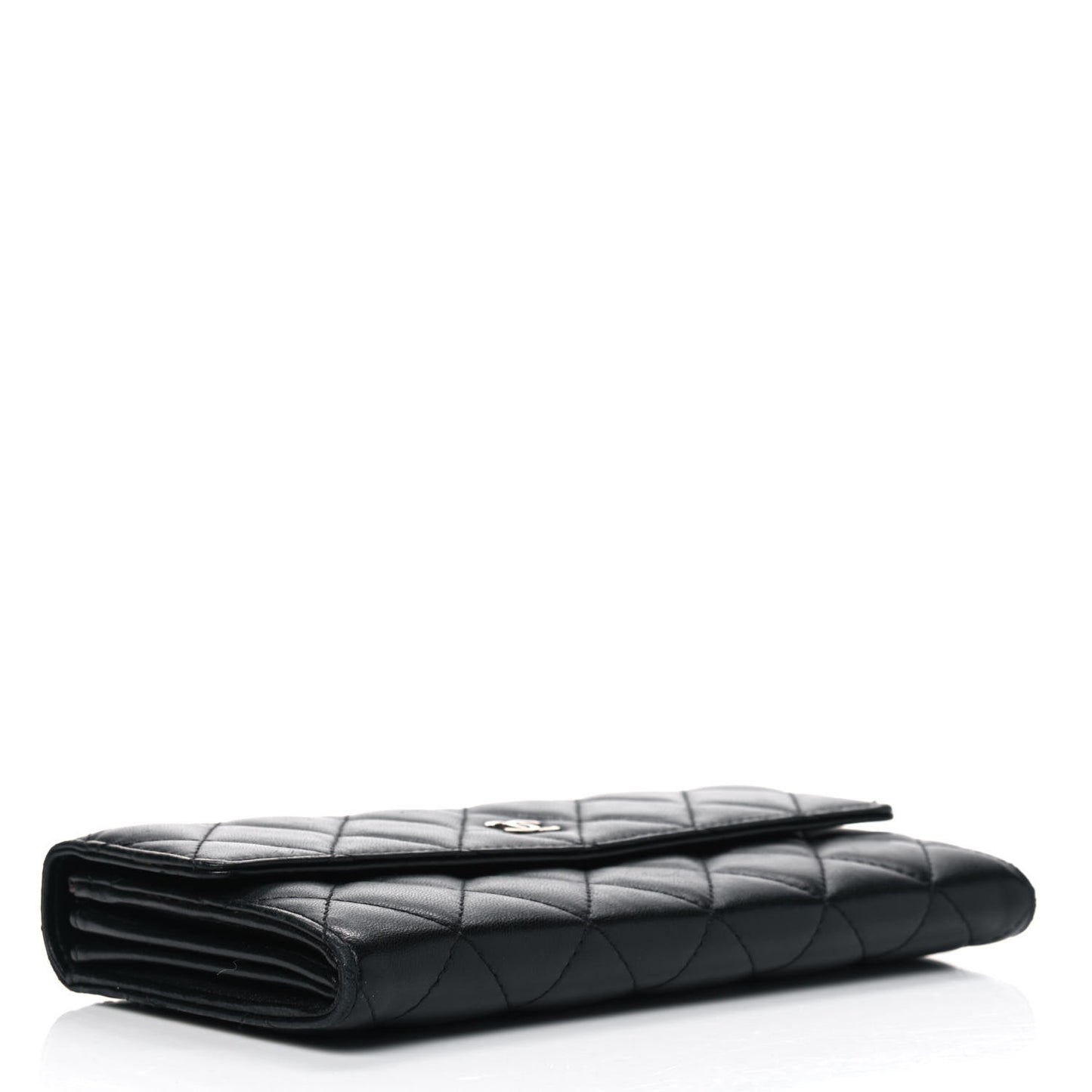 Lambskin Quilted Large Gusset Flap Wallet Black